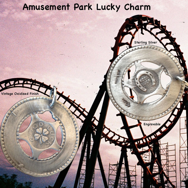 Remember those old machines at the amusement parks where you could get these in aluminum and engrave them with your boyfriend's name? Well, here's the "Sterling" version and you can take a trip down memory lane and have it engraved with a special message to someone meaningful to you. 1-1/4" diameter. Lucky Charm comes with black leather cord. Feeling LUCKY, or WANT to feel lucky? In these challenging economic times, the term "A wish and a prayer" take on more significance and I just love the optimism which 