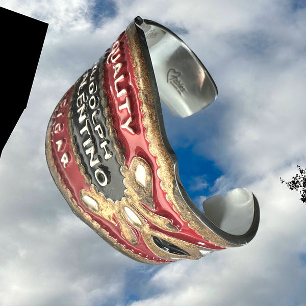 Rudolph Valentino Enameled Sterling Silver Cheroot Cuff. Approximately 6-3/8"x1-5/8"x 6/8" . Hand Made, Hand Enameled and Hand Signed in America. We ship all over the world.