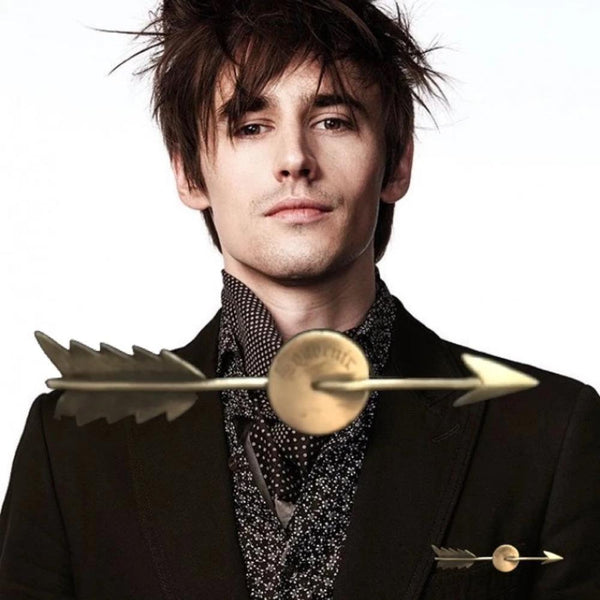 Sterling Silver Souvenir Arrow Tie Bar Pin/Pocket Pin on Actor, Musician, star of Hadestown and Dorian Gray of Penny Dreadful, Reeve Carney.. Approximately 3-1/4" long by 5/8" at its widest. Handmade in America with love (Cupid connection) and hand-signed.
