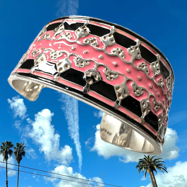 Coco Chanel Quote Lace Enameled  Sterling Silver Cuff