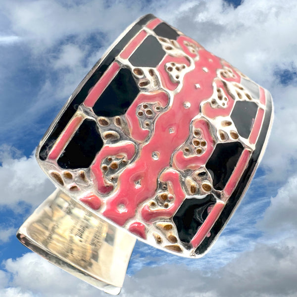 Coco Chanel Quote Lace Enameled  Sterling Silver Cuff