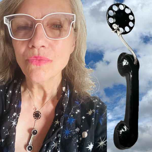 Off the Hook POP ART Telephone  Necklace (Hand Enamel over Sterling Silver with Onyx