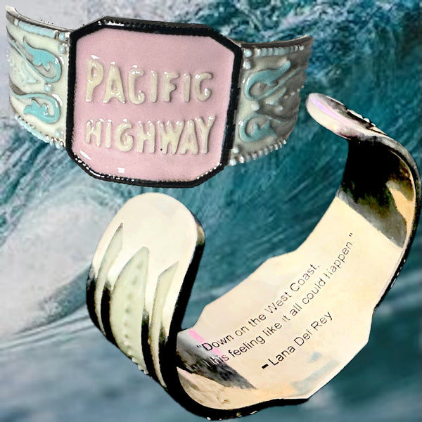 Pacific Highway Enameled Sterling Cuff with Lana Del Rey Quote