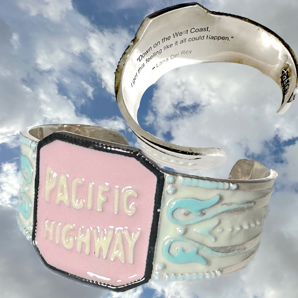 Pacific Highway Enameled Sterling Cuff with Lana Del Rey Quote
