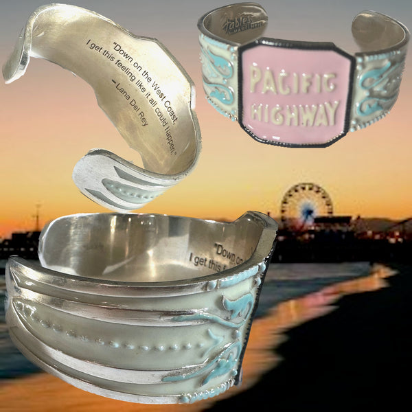 Pacific Highway Enameled Sterling Cuff with Lana Del Rey Quote