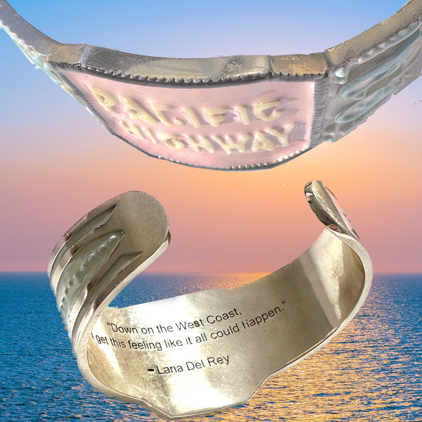 Pacific Highway Enameled Sterling Cuff with Lana Del Rey Quote