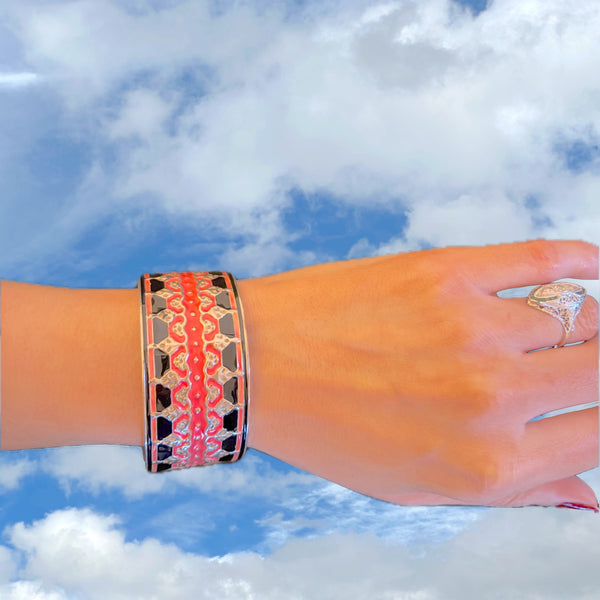 Coco Chanel Quote Lace Enameled  Sterling Silver Cuff