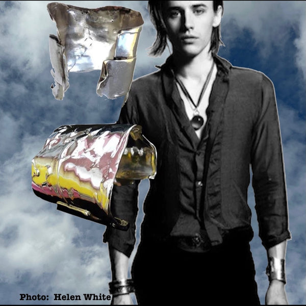 Reeve Carney in Scissorhands Cuff. It's featured in numerous magazines, films and videos, including "Rolling Stone" on Reeve Carney--Peter Parker in the Bono and The Edge/Julie Taymor Broadway production of "Spider-Man Turn Off The Dark", Dorian Gray in Showtime's Penny Dreadful, Riff Raff in Fox's Rocky Horror Picture Show .Orpheus in Broadway's Hadestown.