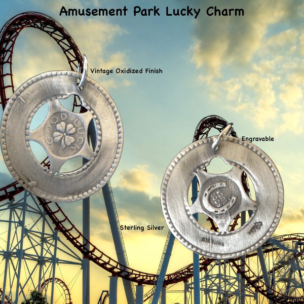 Remember those old machines at the amusement parks where you could get these in aluminum and engrave them with your boyfriend's name? Well, here's the "Sterling" version and you can take a trip down memory lane and have it engraved with a special message to someone meaningful to you. 1-1/4" diameter. Lucky Charm comes with black leather cord. Feeling LUCKY, or WANT to feel lucky? In these challenging economic times, the term "A wish and a prayer" take on more significance and I just love the optimism which 