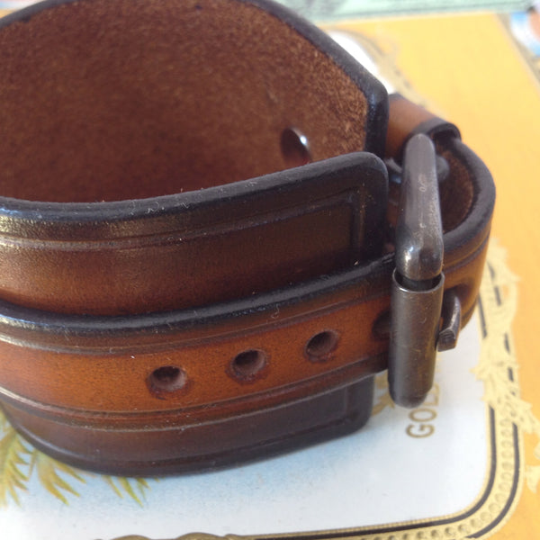 Handmade Leather Cuff with Hotel Times Square Hotel Lucky Penny Slide. Sterling Silver. Made in America.