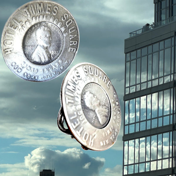 As featured in Avril Lavigne's Video, "I Fell in Love with the Devil", on Zane Carney. oved Time's Square. There is a postcard picture of the Hotel Time's Square shown here! Sterling Silver Hotel Times Square Lucky Penny Ring.1-1/4" approximately. Proudly handmade in the USA. Hand signed