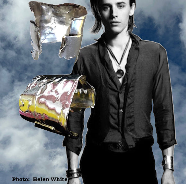 Reeve Carney in Scissorhands Cuff. It's featured in numerous magazines, films and videos, including "Rolling Stone" on Reeve Carney--Peter Parker in the Bono and The Edge/Julie Taymor Broadway production of "Spider-Man Turn Off The Dark", Dorian Gray in Showtime's Penny Dreadful, Riff Raff in Fox's Rocky Horror Picture Show .Orpheus in  Broadway's Hadestown.