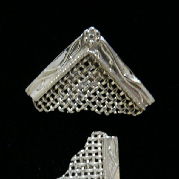 Feeling enmeshed? WANT to? I love giving classical images a whimsical twist! This is one of my more classic designs-cast from handmade sterling silver mesh. Tailored and timeless and a "Fables Classic"  Sterling Silver Ornate Frame Fragment Mesh Earrings. Approximately 1-1/4" x 1-1/4".  Hand made in the USA. Hand-signed. (Check out the Mesh Frame Fragment Cocktail Ring!)  Frame your face with architectural style.  Stories in Sterling Silver Jewelry--Fables.