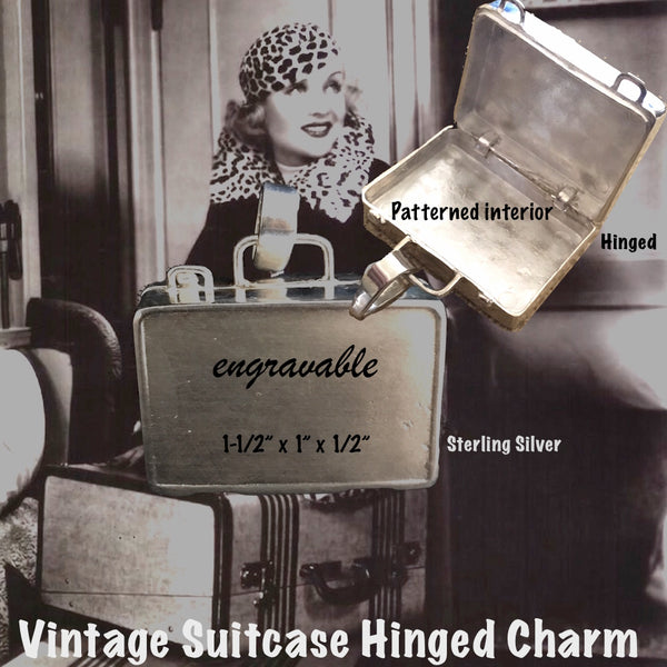 Sterling Silver Vintage Suitcase Charm is a hinged suitcase in which you can tuck an affirmation or scented cotton ball. 