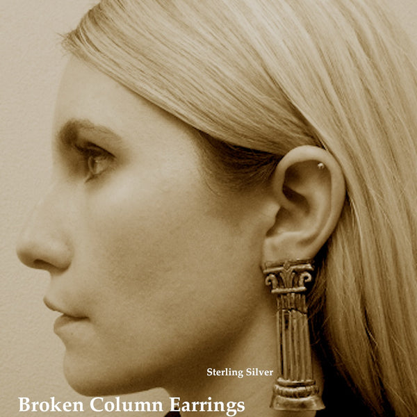 Finally! An earring as elegant as you. A Fables' "classic". Broken column earrings with a hidden jump ring, so that the movement is subtle, elegant and mysterious. As with their inspiration, these are timeless. (Now, play the "Where's Waldo" of jewelry game and look within our store for the "Broken Column" pin, charm and necklace shortener!) Sterling Silver Broken Column Earrings with Sterling Silver Clips-1-1/2" x 7/8" Hand Made in America. Hand Signed. Specially boxed and ready to give (or KEEP!)