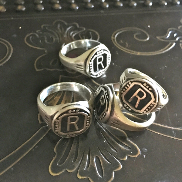 Riff Raff's "R" Vintage Finish Sterling Silver Signet Ring as worn by Reeve Carney (Penny Dreadful) in Fox's Rocky Horror Picture Show