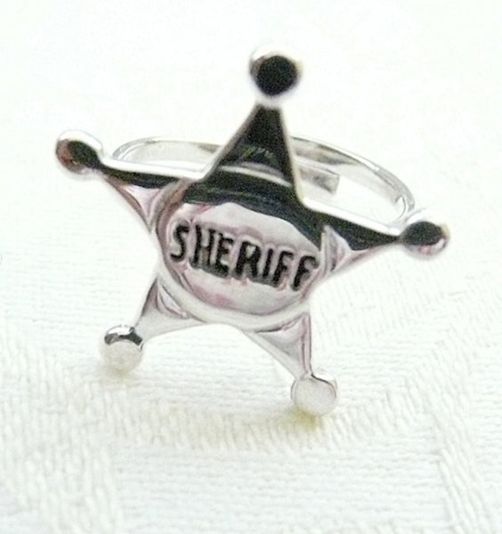 Andy Griffith and Don Knotts as Andy Taylor and Barney Fife with Fablesintheair's Sterling Silver Adjustable Sheriff's Star Ring. For the cowboy or cowgirl in us all. Sterling Silver Sheriff's Star Adkistable Ring. Sheriffs usually keep their stars bright and shining and this whimsical gumball ring is no exception, with a little smudge of oxidization to showcase the detail.