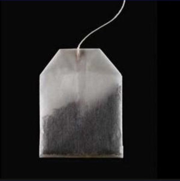 An Actual Teabag--for comparison! Sterling Silver mesh teabags filled with Austrian Crystals, hanging by a sterling silver foxtail "thread" from a Sterling Silver "Paper" "Crystal Tea" tag.3" x 1-5/8" approximately  Handmade in the USA. Hand Signed